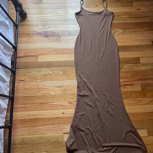 Brown Sleeveless Spaghetti Strap Bodycon Maxi Dress